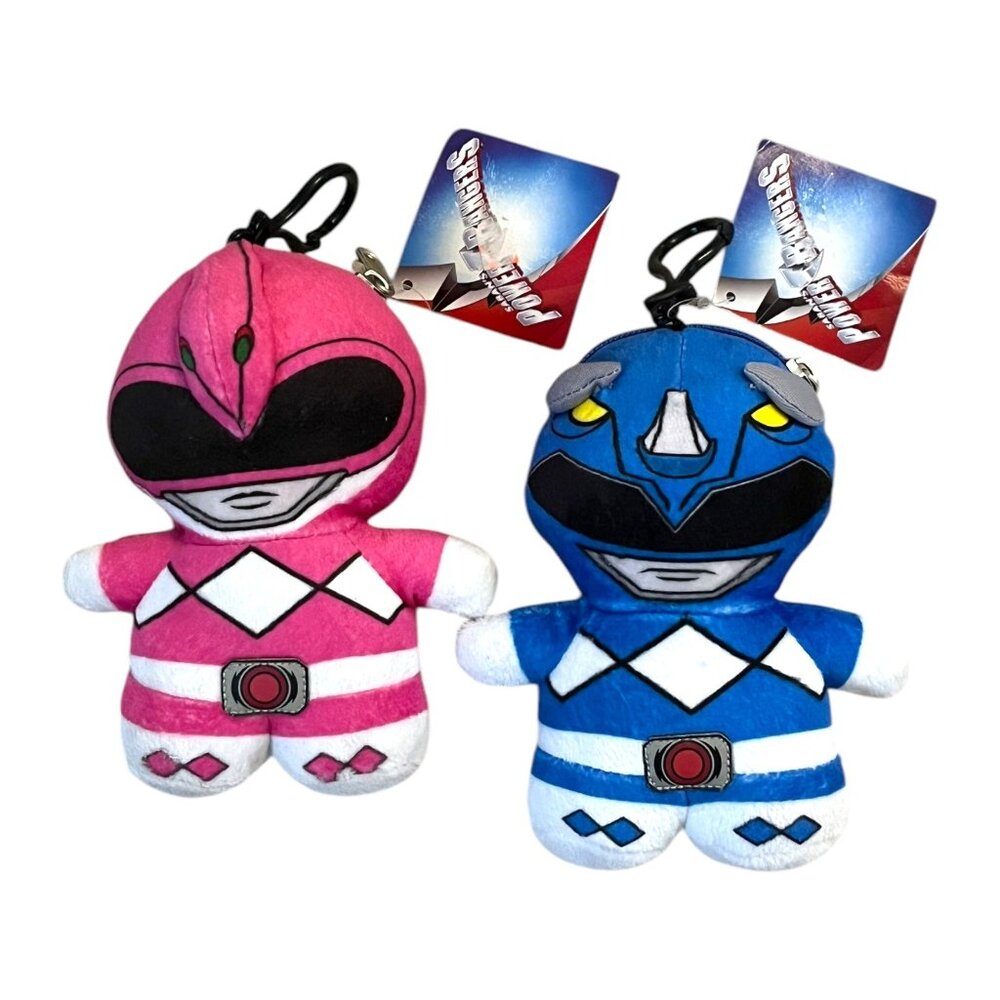 Power Rangers Pink & Blue Plush Clip-On Coin Pouch Set NWT - 2017